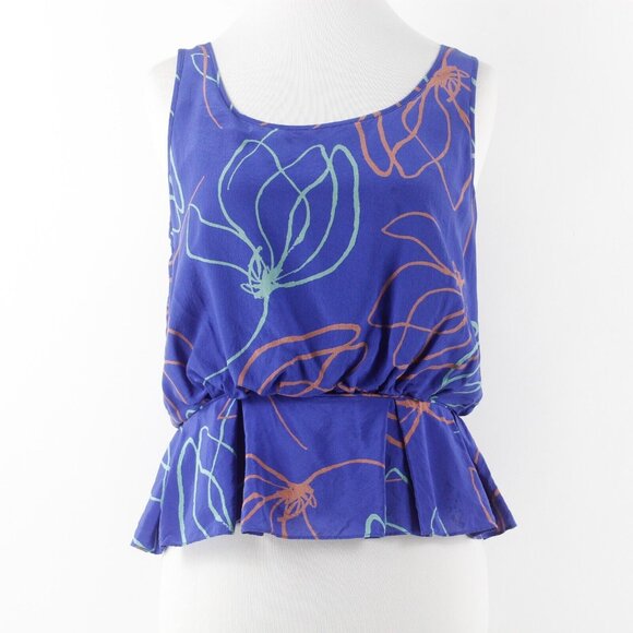 Sariah Sz 6 Royal Blue Multi Lined Back Buttons Peplum Silk Polyester Top - Picture 9 of 12